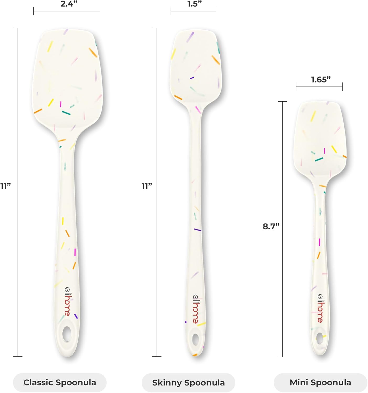 Elihome Classic Silicone Spoonula - Non-Stick Heat Resistant Silicone Scraper Spatula for Mixing, Serving, Scraping, Stirring, and More - 11 Inch, Sprinkles