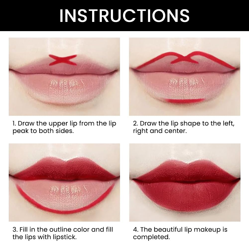 evpct 3Pcs Red Velvet Matte Lip Liner and Lipstick Combo Set Kit for Women, Dark Light Bright Ruby British Red Magic 24 Hours Lipstick and Lip Liner Makeup Set Stain Long Lasting Waterproof labial