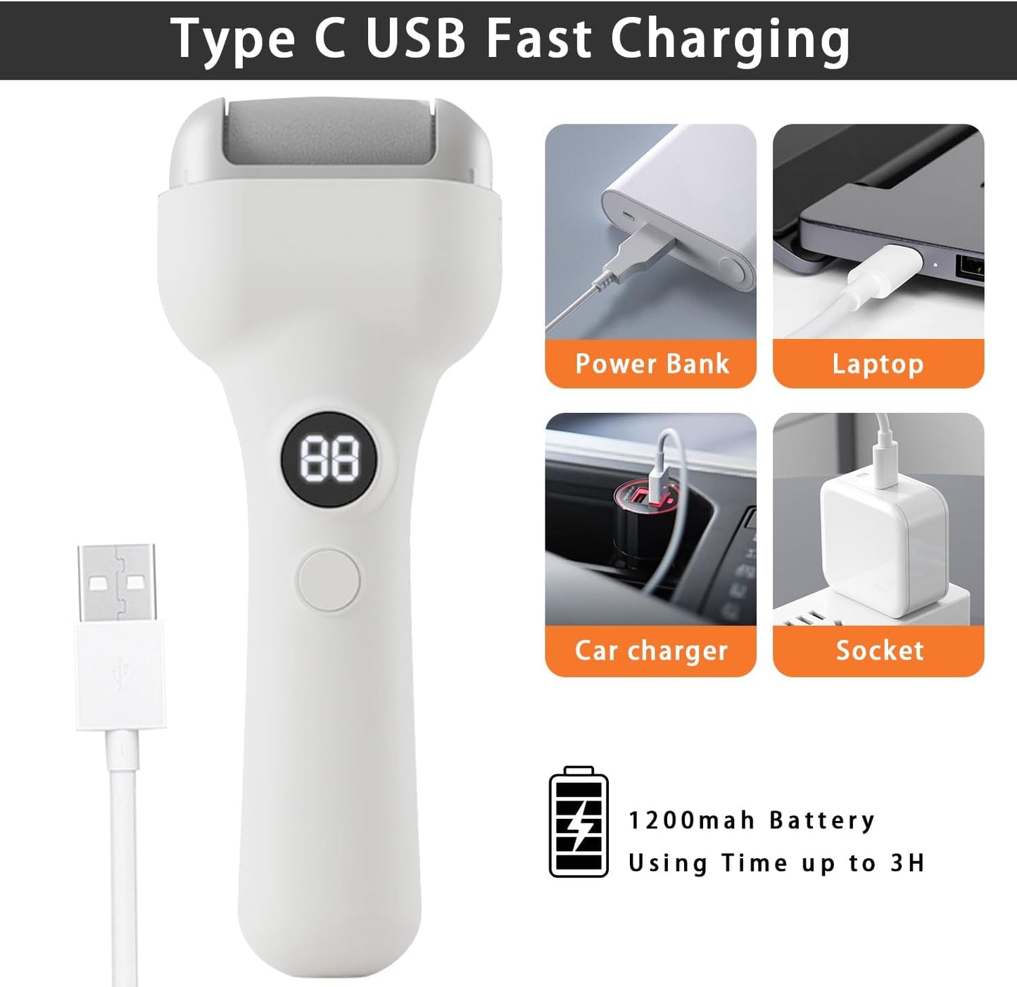 Electric Foot Callus Remover - Rechargeable Pedicure File, Waterproof Foot Scrubber File with 3 Grinding Heads, 3 Speeds - Portable Professional Feet Scraper Pedicure Kit for Cracked Dead Skin