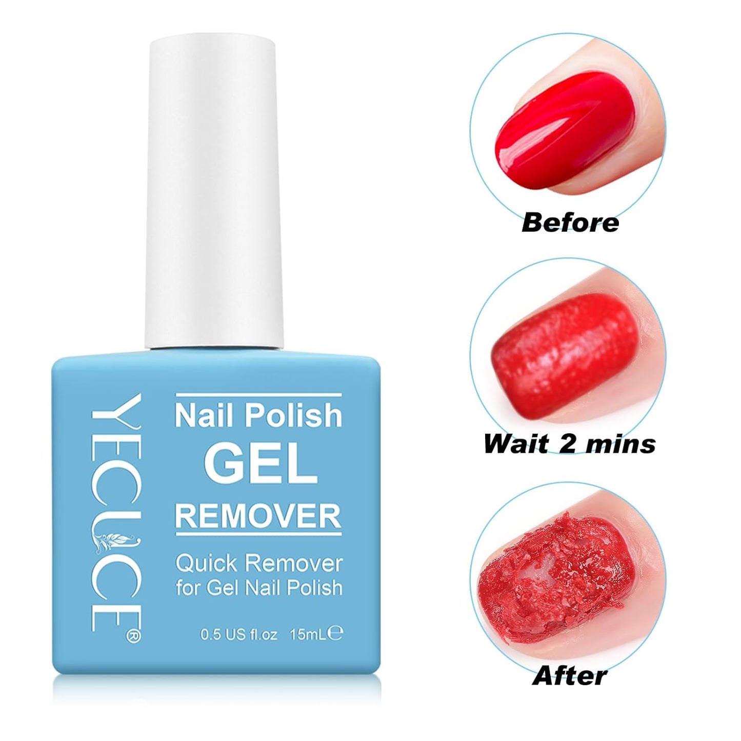 Gel Polish Remover, (3pcs) Gel Nail Polish Remover, No Need for Foil, Quick & Easy Polish Remover In 3-5 Minutes, No Need Soaking Or Wrapping-0.5floz