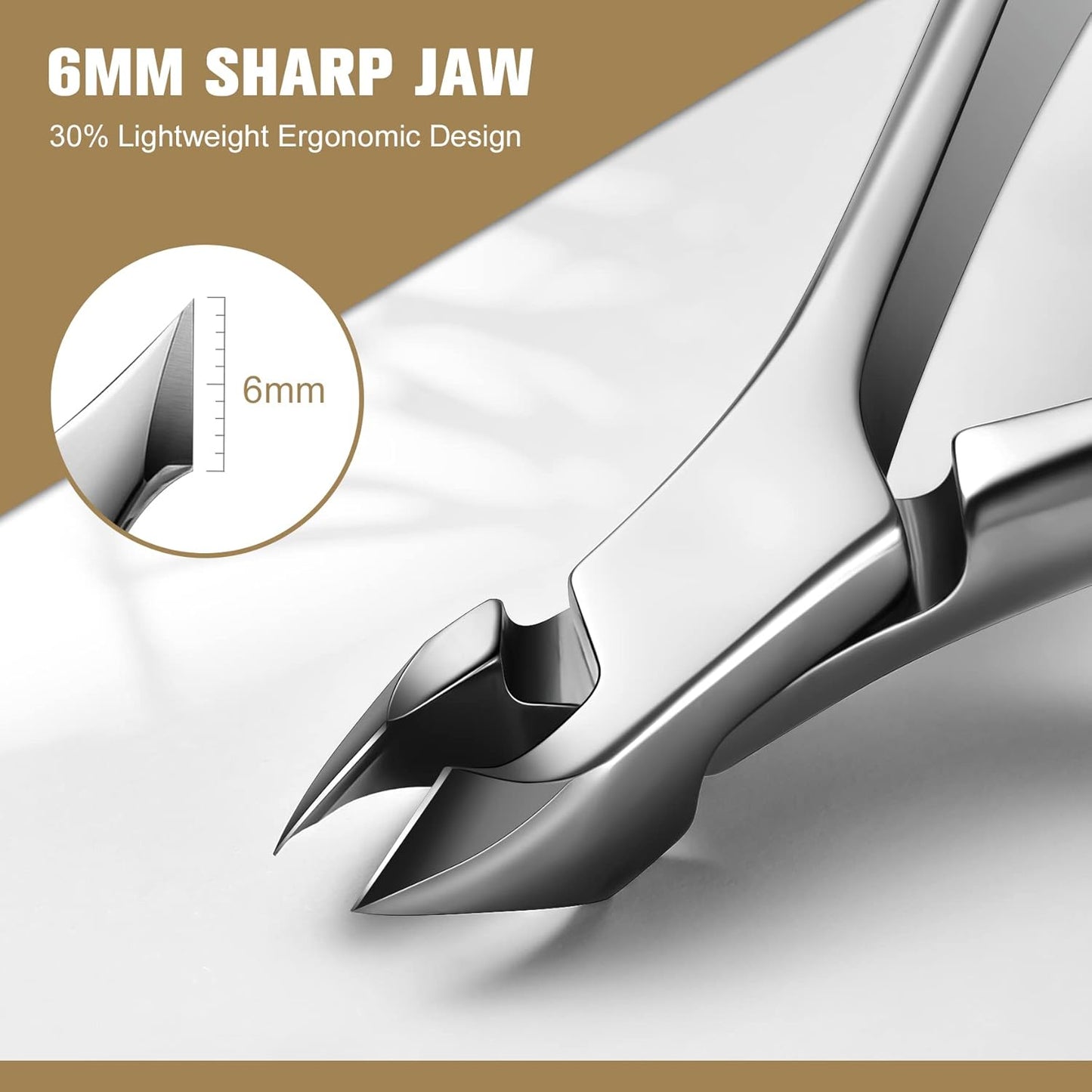 FERYES Cuticle Clipper with Pusher, 2 in 1 Professional Cuticle Trimmer, 6mm Full Jaw Cuticle Nipper, Stainless Steel Cuticle Remover Tool Mirror Silver