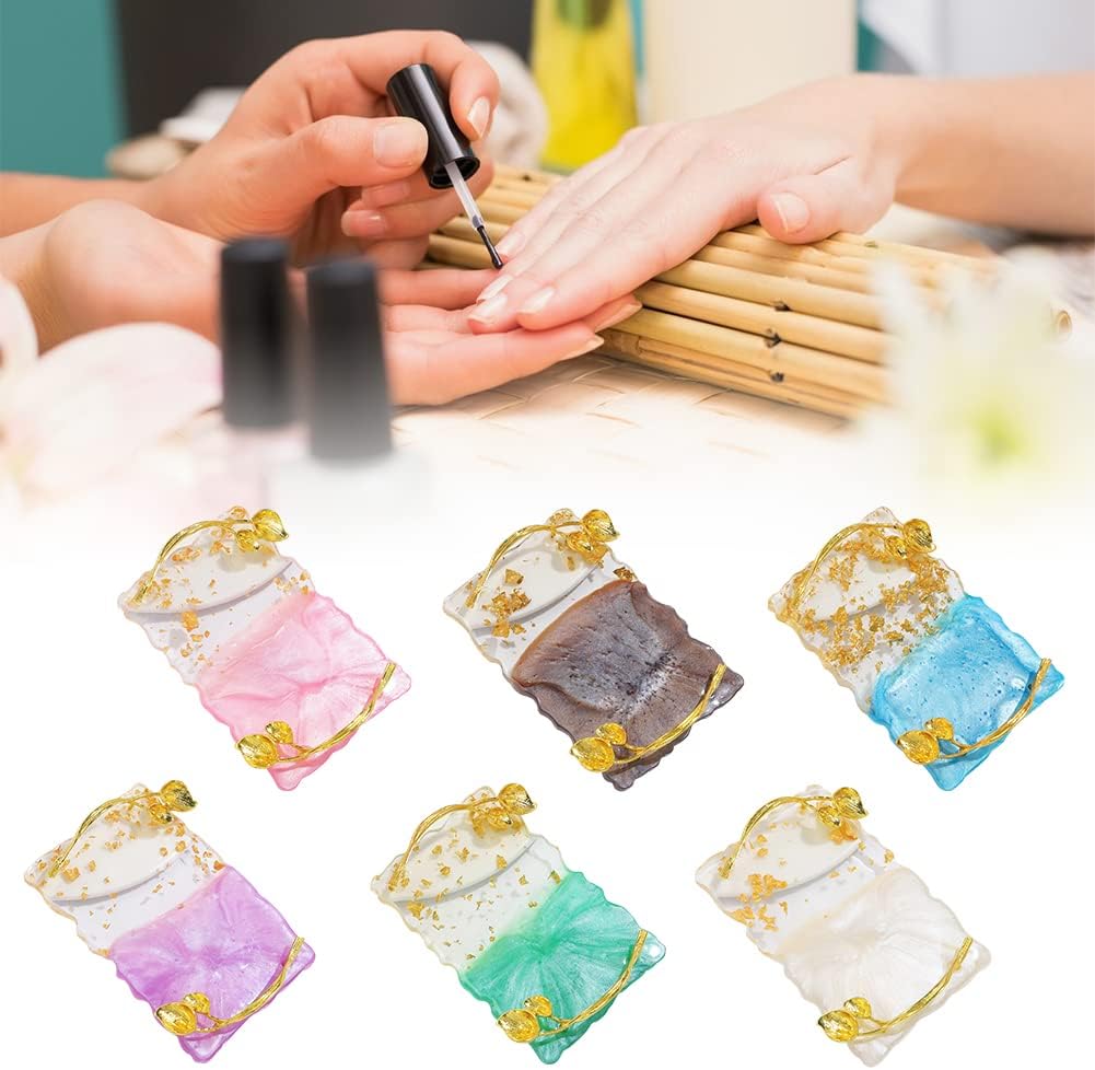 Resin Nail Art Palette, Nail Art Painting Palettes with Nail Palette Stirring Rod Gold Edge Nail Holder Nail Art Display Board Fashion Delicate Nail Tool Accessories, Type 6