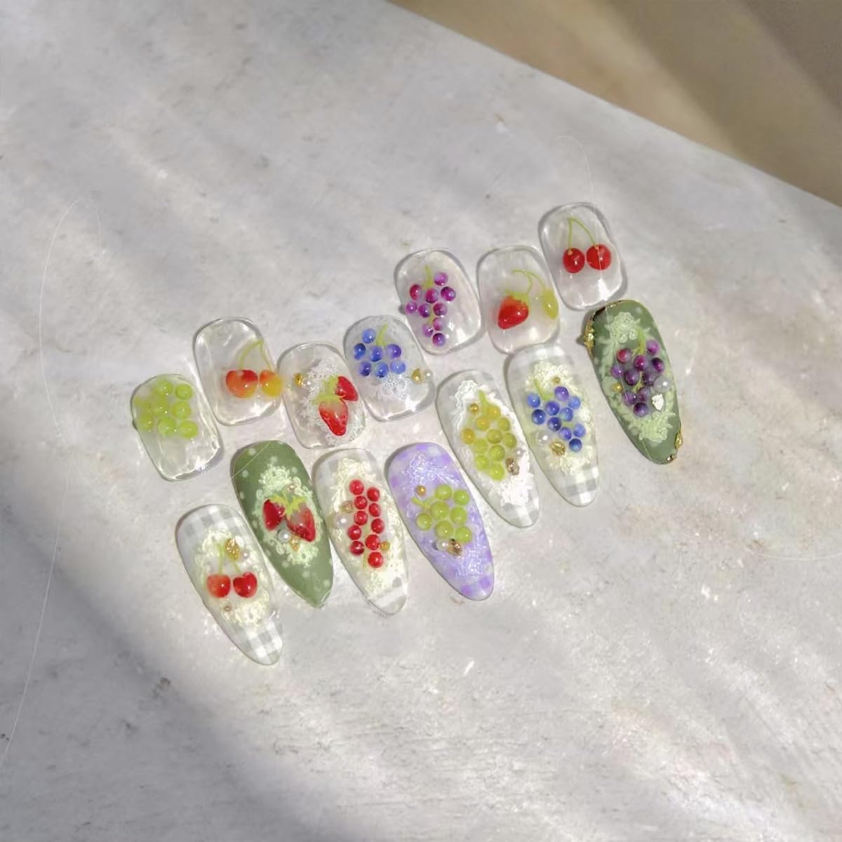 Fruit Nail Art Stickers Summer Colorful Nail Stickers 5D Embossed Cute Manicure Decals Accessories Self Adhesive Slider for Women DIY Nails Art Decorations Accessories