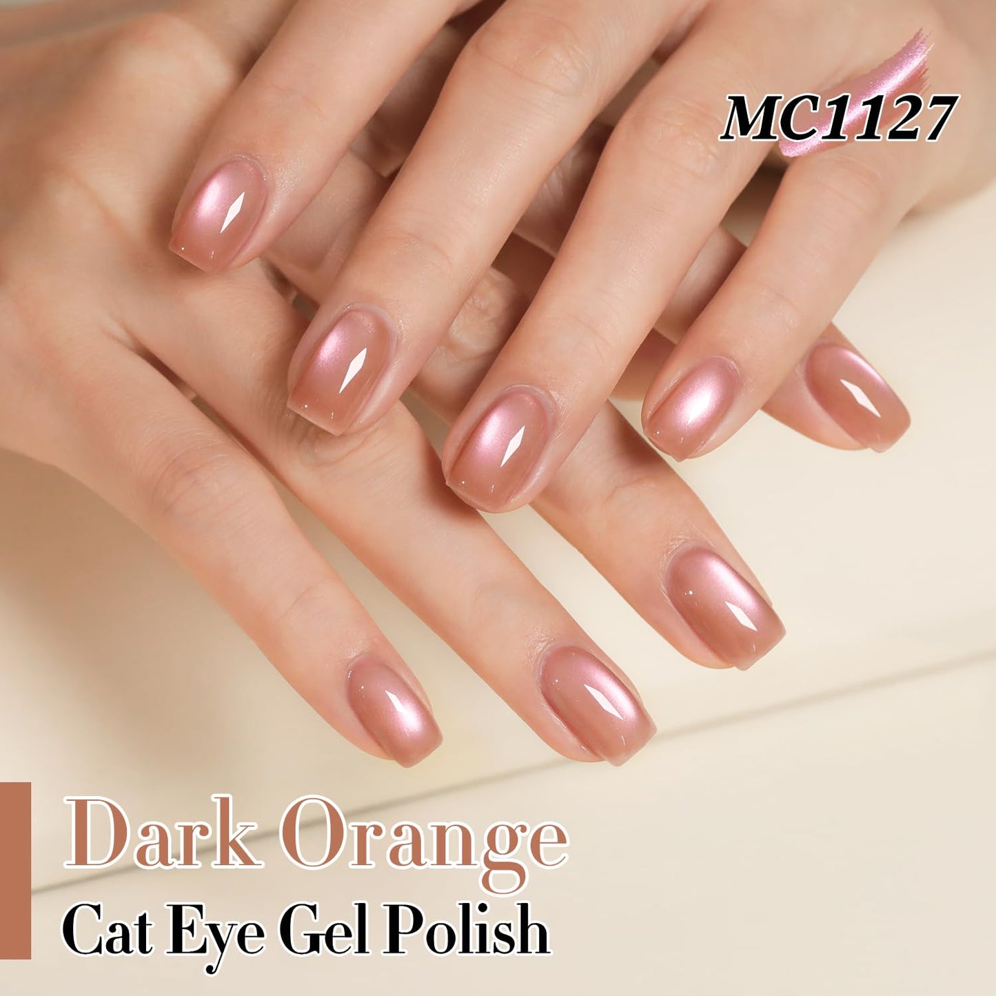 Double Rhythm 15ML Ice Glass Cat Eye Gel Polish with Magnet Holographic Glitter Shimmer Translucent Sheer Color Salon Soak Off Magnetic Nail at Home (Dark Orange-MC1127)