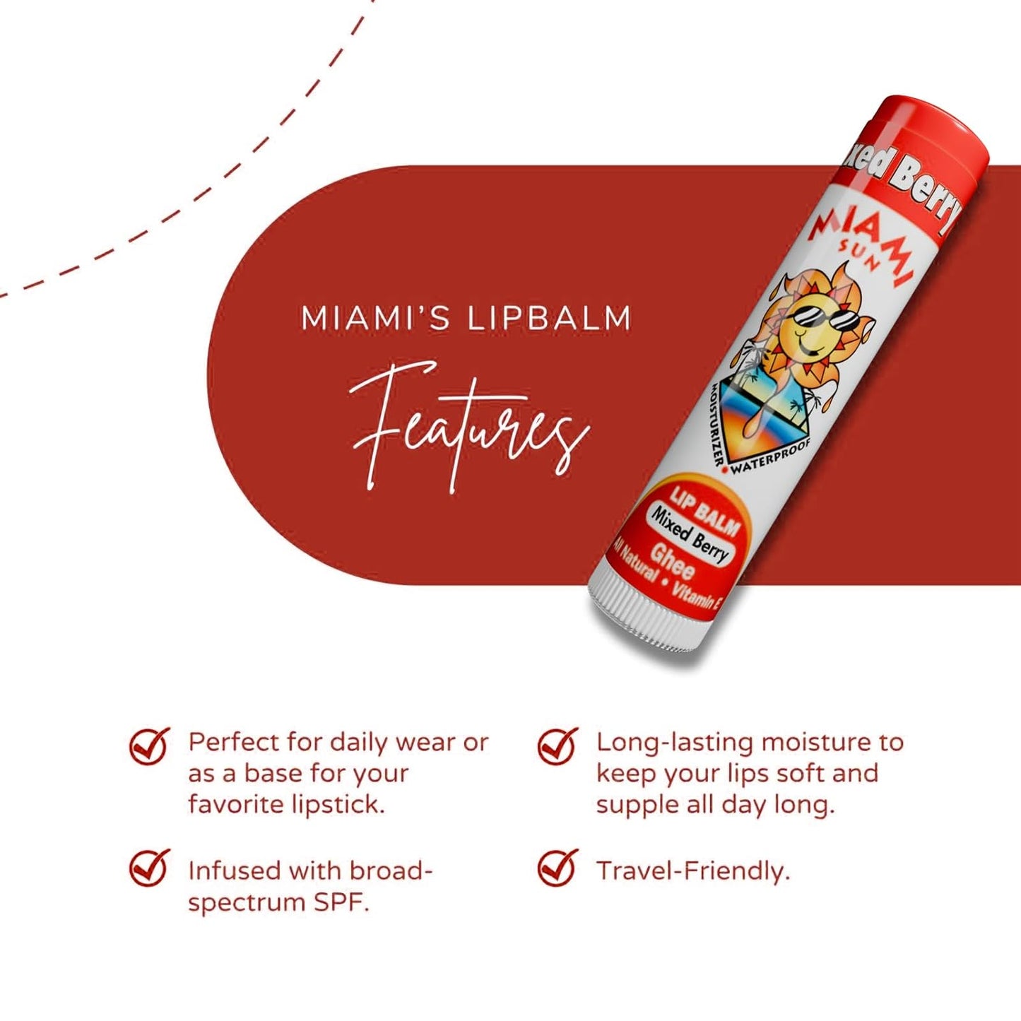 Miami Sun Natural Ghee Lip Balm, Hydrating Lip Treatment with Shea Butter & Beeswax, Organic & Non-Toxic, Best for Dry, Chapped Lips - Moisturizing, Healing & Chemical-Free (Gift of 2, Mixed Berry)