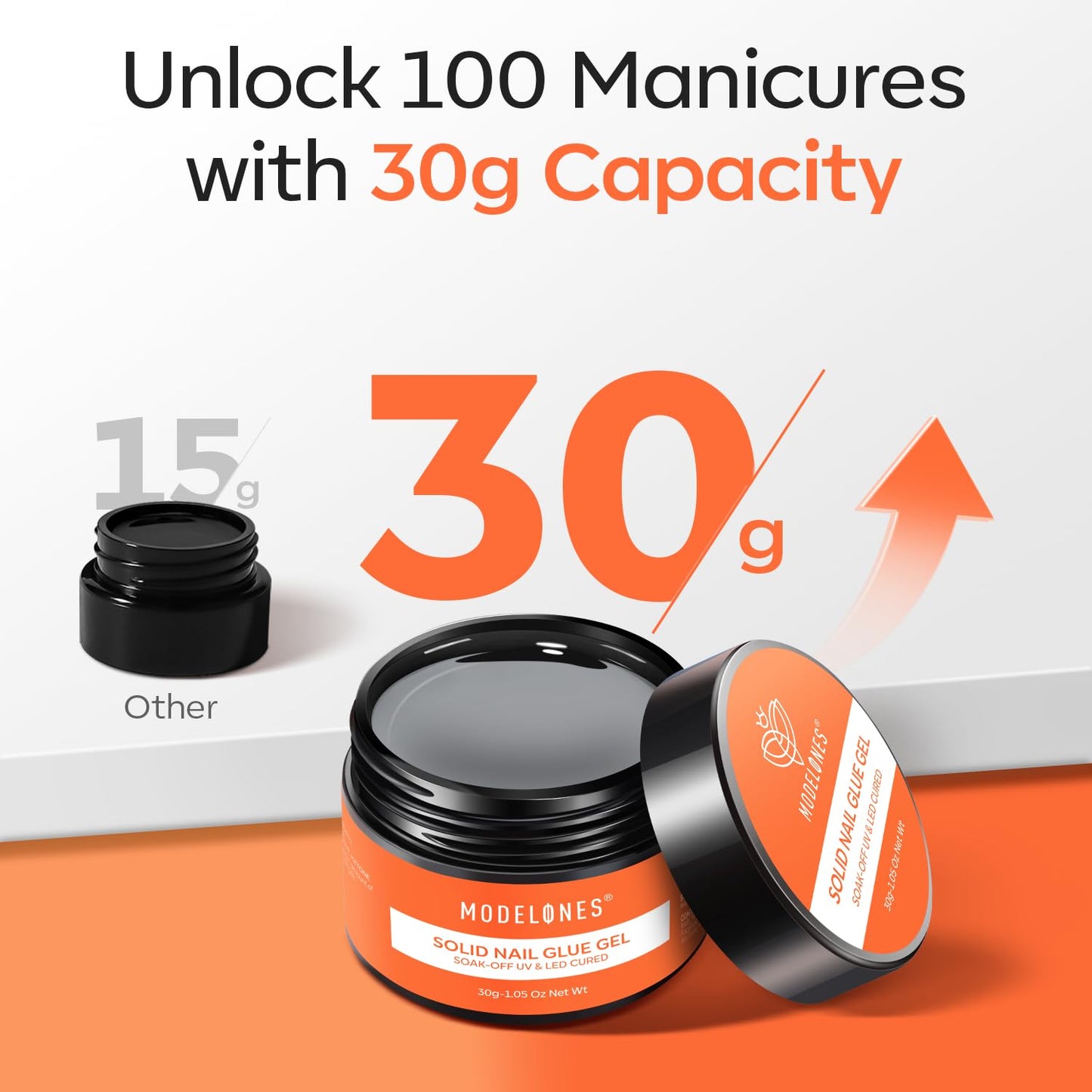 modelones Solid Nail Glue Gel for Acrylic Nails Tips, 30g False Nails Gel Glue Long-Lasting Strong Adhesion, Need UV Light Cured