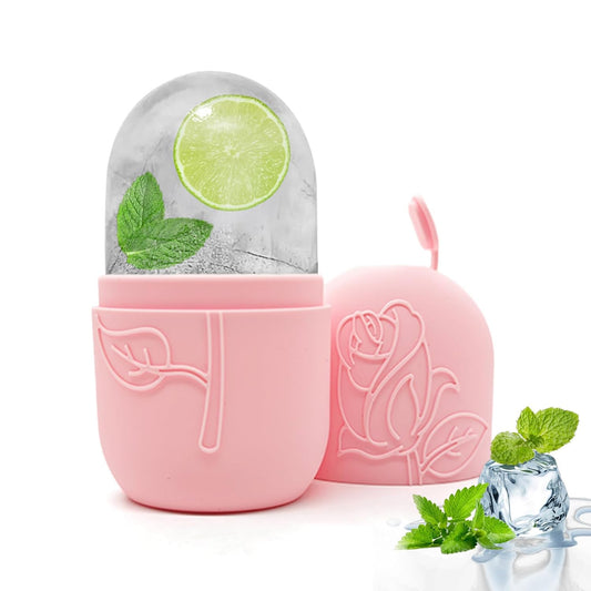 Ice Face Roller Massager for Face, Reusable Silicone Ice Cube Mold, Facial Beauty Ice Roller, Reduce Puffiness and Dark Circles, Minimize Pores & Improve Skin Texture (Pink)