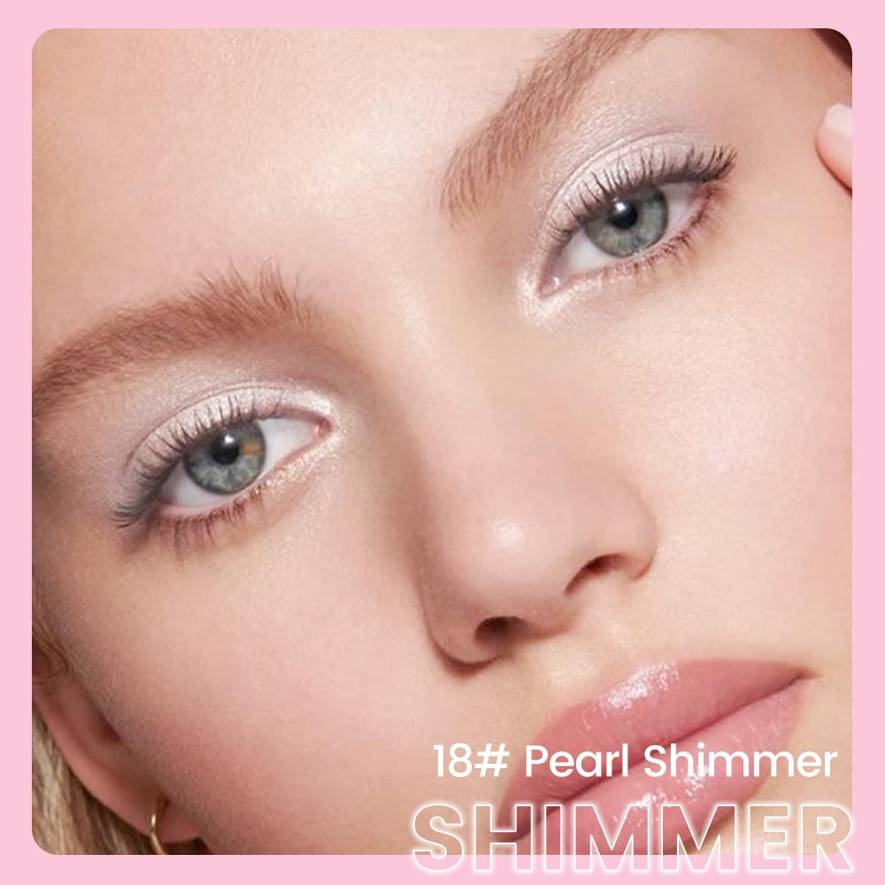 evpct 1Pcs Pearl Nude Pink Shimmer Cream Eye Shadow Brightener Stick for Eyes Waterproof Pigmented, Double Ended Cream Eyeshadow Stick Pencil Pen with Applicator, Eye Shadow Palette Highlighter Makeup