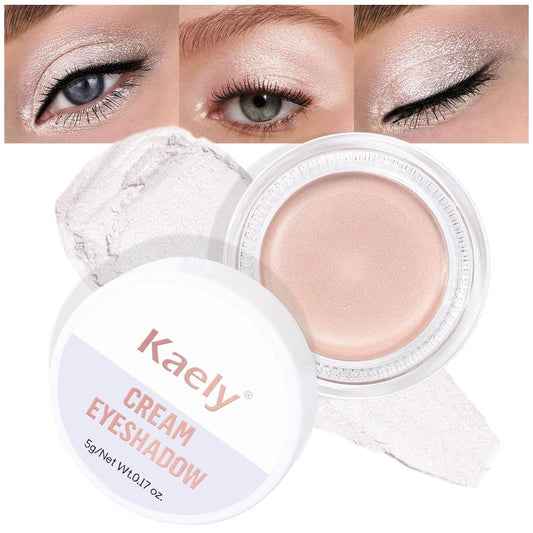 evpct Single Cream Eye Shadow Palette Pot Makeup for Older Women, Purity Pearl Translucent Shimmer Glitter Metallic Monochrome Cream to Powder Eyeshadow Palette Eye Brightener, Waterproof Blendable