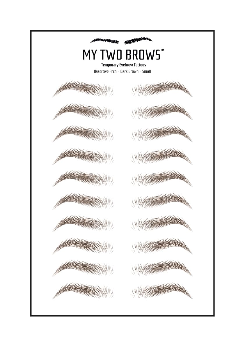 (10 pairs) Dark Brown Temporary Eyebrow Tattoo - Small Size - Waterproof & Smudgeproof - Assertive Arch Style Eyebrow Stickers - Sheet Lasts up to 30 Days - Won't Work on Existing Brows