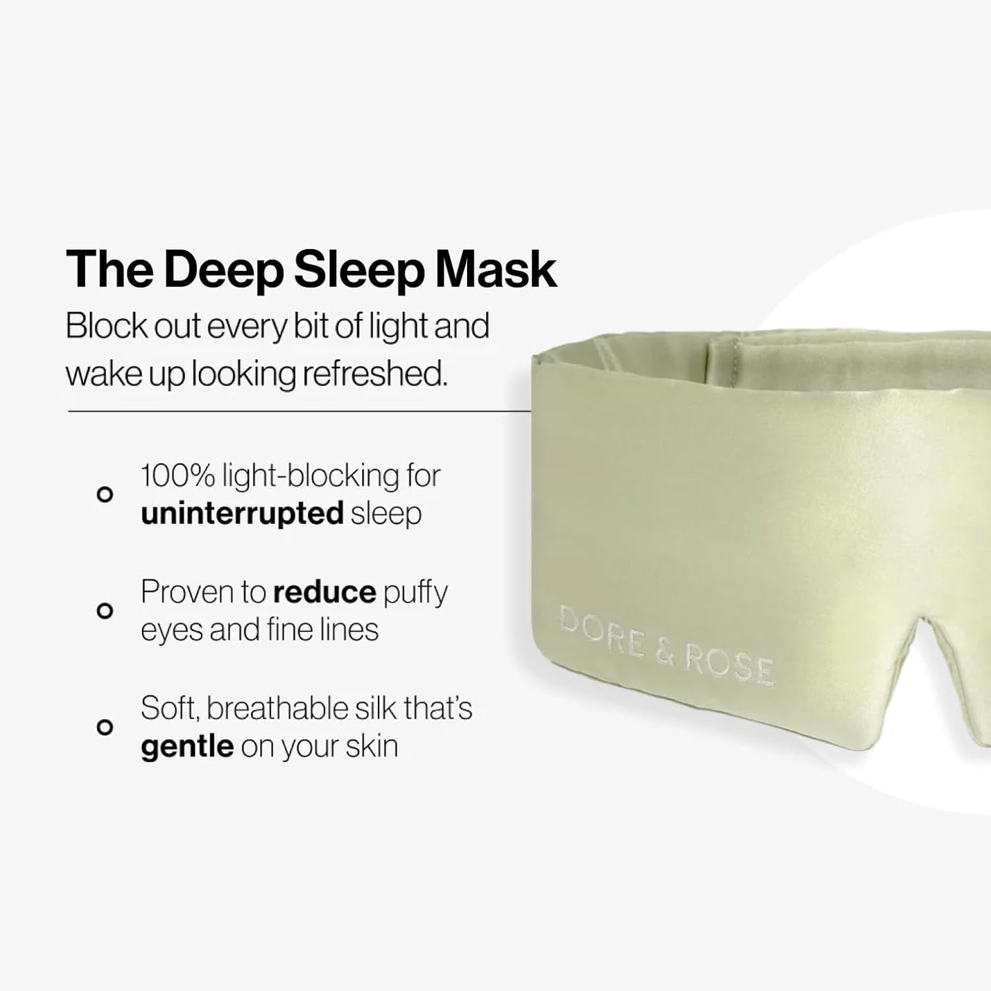 Dore & Rose Deep Sleep Mask Light Blocking, 23 Momme Mulberry Silk Eye Mask, Ultra Soft, Adjustable - Travel Sleeping Mask for Men & Women - Olive