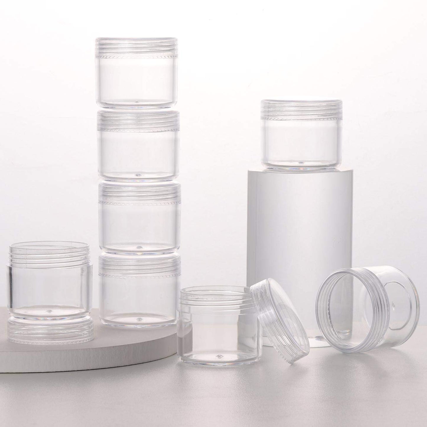 100 Count Clear Plastic Sample Containers 20g Empty Jars Cosmetic Containers with Lids Leak Proof Lip Balm Containers