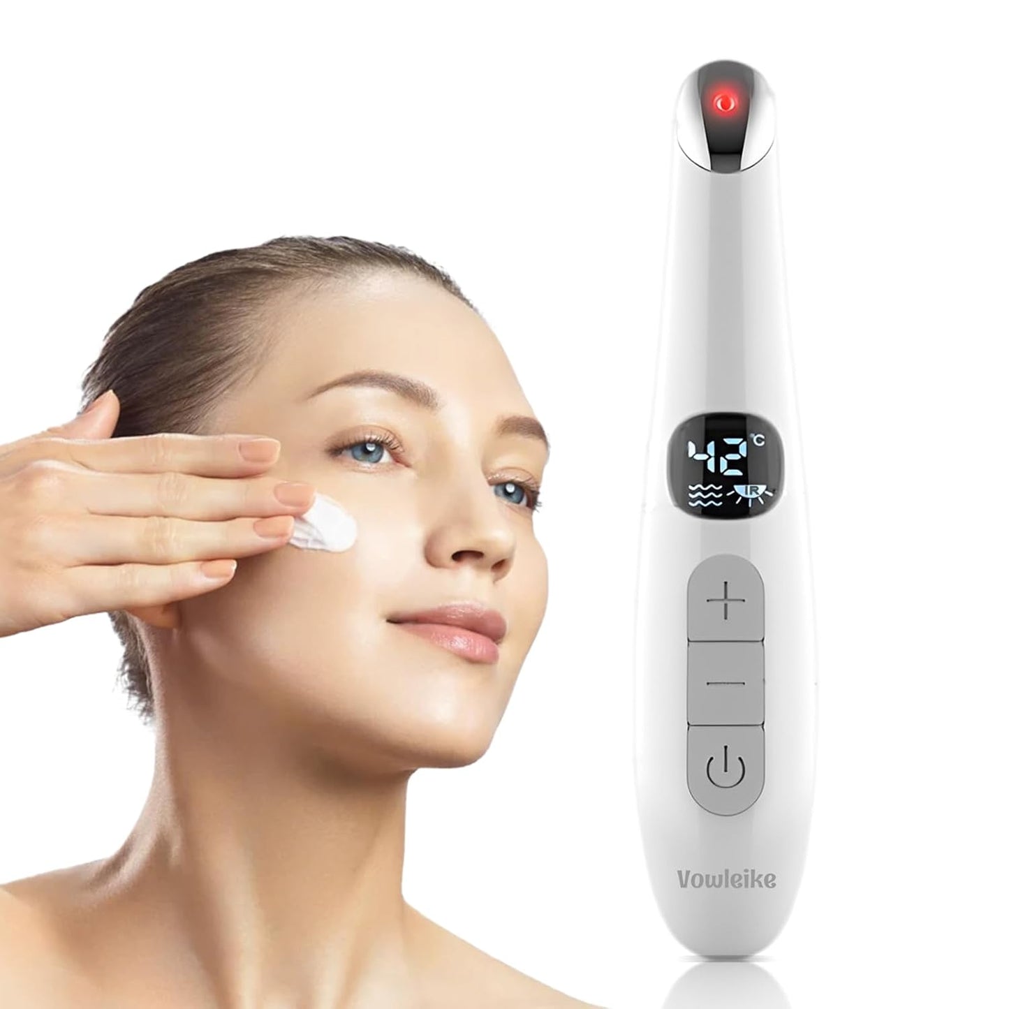 3 in 1 Eye Lift Wand, Vibrating 98°F to 113°F LCD Display Screen Massager for Dry Eyes, Dark Circles, Puffiness, Fine Lines and Wrinkles, Cream White