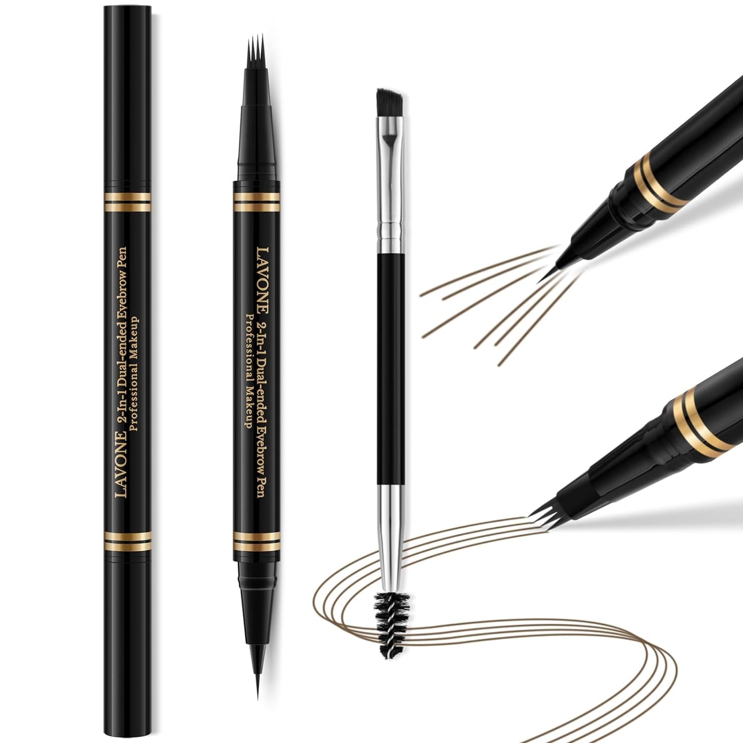 Eyebrow Pen Makeup Kit, with 4 Tip Waterproof Microblading Eyebrow Pencil, Eyeliner, Eyebrow Pomade and Dual-ended Eyebrow Brush, Brow Pencil Eyebrow Kit for Natural Looking - Ash Brown