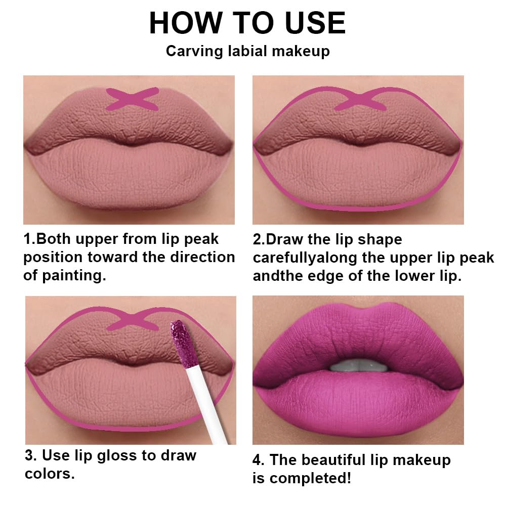 evpct 2Pcs Fuchsia Red Matte Lip Liner and Lipstick Combo Set for Women, Fuchsia Lip Combo Set Liquid Lips Stick Gloss and Lipliner Stains Set Long Lasting Waterproof, Lips Makeup 24 Hours originales