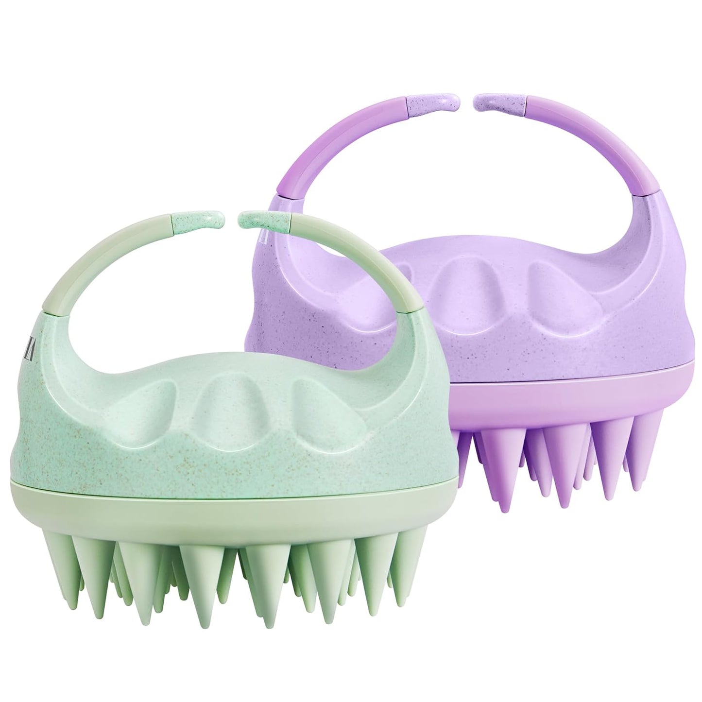 HEETA Scalp Massager with Soft Silicone Bristles for Hair Growth, Dandruff Removal, and Scalp Relaxation - Shampoo Brush for Wet or Dry Hair (Green & Purple)
