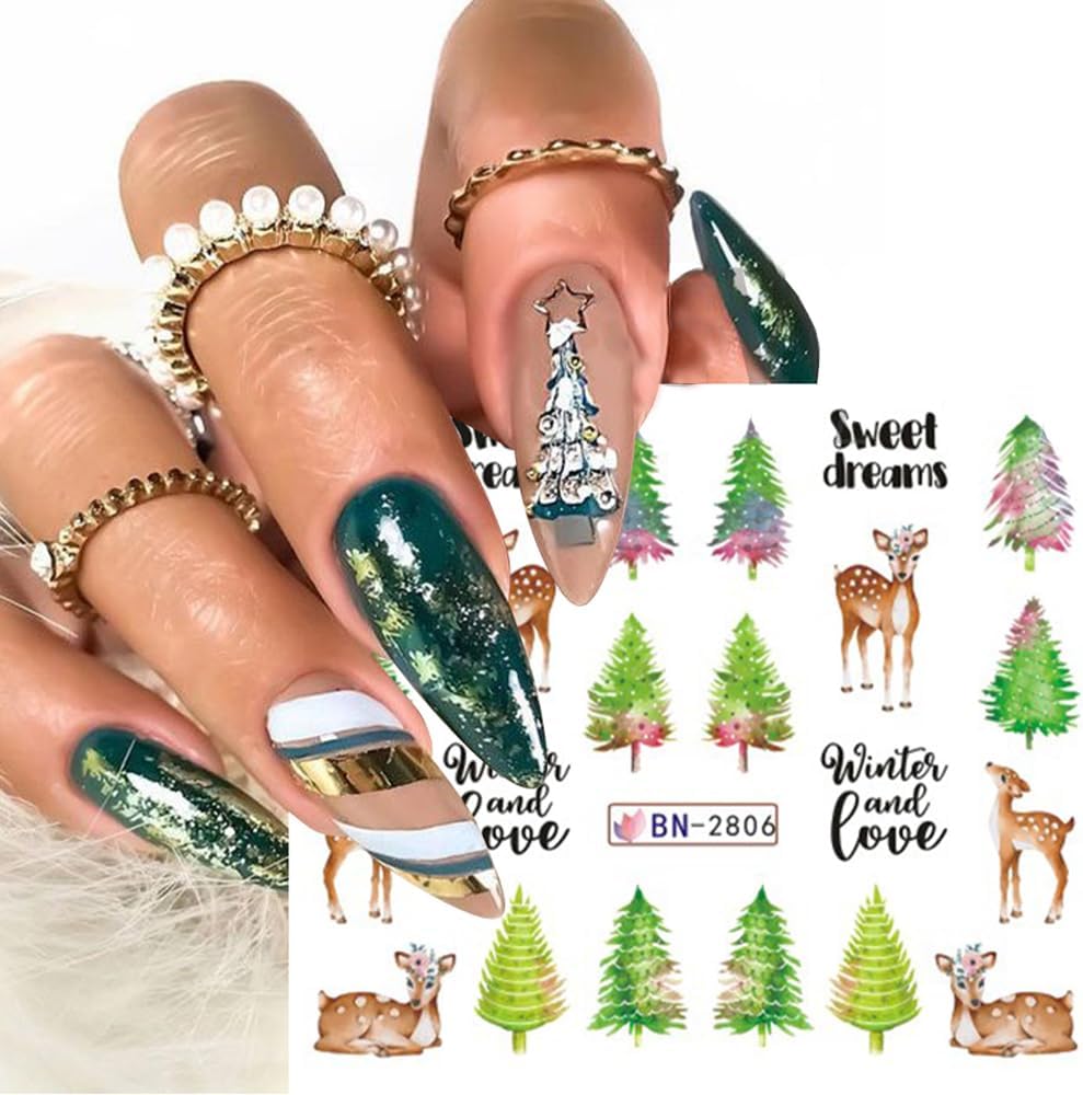 Christmas Nail Art Stickers Decals Snowflake Water Transfer Slider Nail Foils for Christmas Nail Art Supplies Cartoon Santa Claus Elk Gift Polar Bear Winter Design DIY Manicure Tips Stickers for Nails