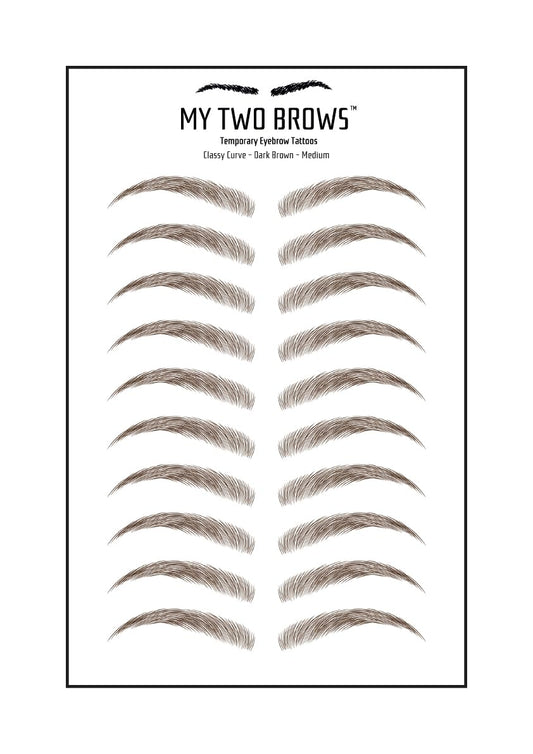 (10 pairs) Dark Brown Temporary Eyebrow Tattoo - Medium Size - Waterproof & Smudgeproof - Classy Curve Style Eyebrow Stickers - Sheet Lasts up to 30 Days - Won't Work on Existing Brows