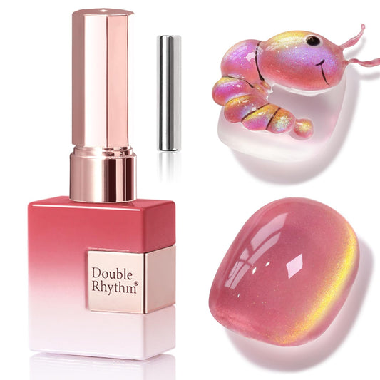 Double Rhythm Jelly Glass Cat Eye Gel Polish with Magnet 15ML Holographic Glitter Shimmer Translucent Sheer Color Magnetic Nail Polish Salon DIY at Home (Navy Purple-MC1266)