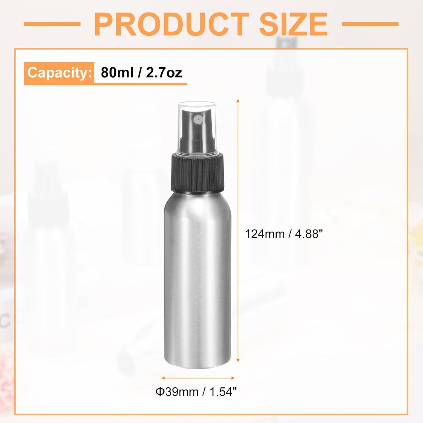 HARFINGTON 3pcs Aluminum Fine Mist Spray Bottles 80ml/2.7oz Metal Small Liquid Alcohol Refillable Travel Container with Black Plastic Nozzle Cap for Perfume Skincare Cosmetic Storage Bottle