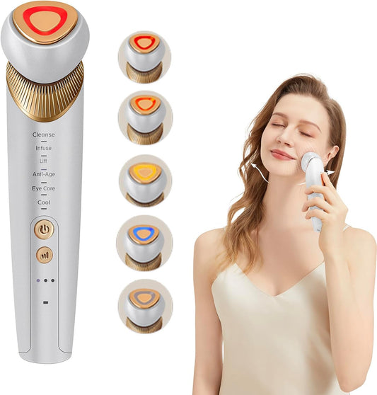 6-in-1 Age-Defying - Eye, Face & Neck Lift & Firm, 5-Color Light Therapy for Face with Microcurrent, Vibration, Heat & Cooling, Skin Care Tool for Youthful & Tightening Skin