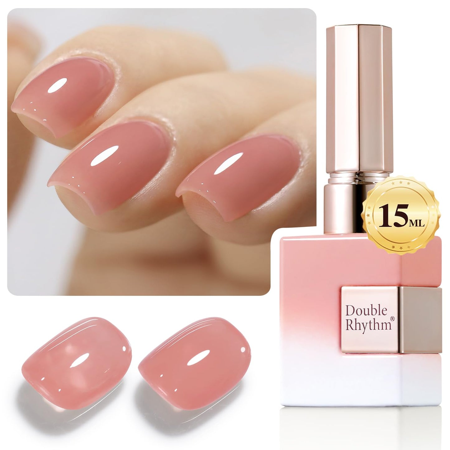Double Rhythm 0.50 OZ Translucent Gel Polish Same Color Same Bottle Sheer Pastel Neutral Natural Milky 15 ML Jelly UV Nail Art DIY at Home (Light Pink-A1494)