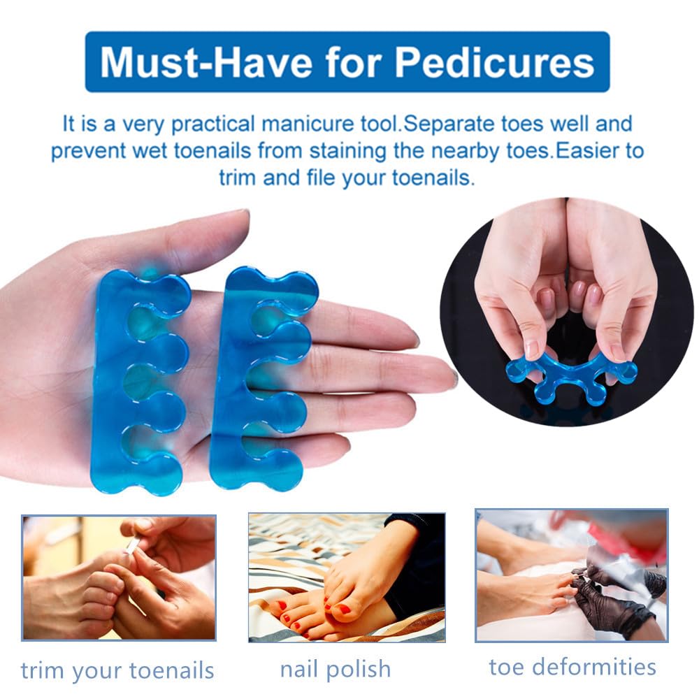 Toe Separators for Bunion Relief & Nail Polish Application - Orthopedic Gel Toenail Dividers, Pedicure Kit with Repeatable & Washable Toe Spacers, Soft Gel Tools
