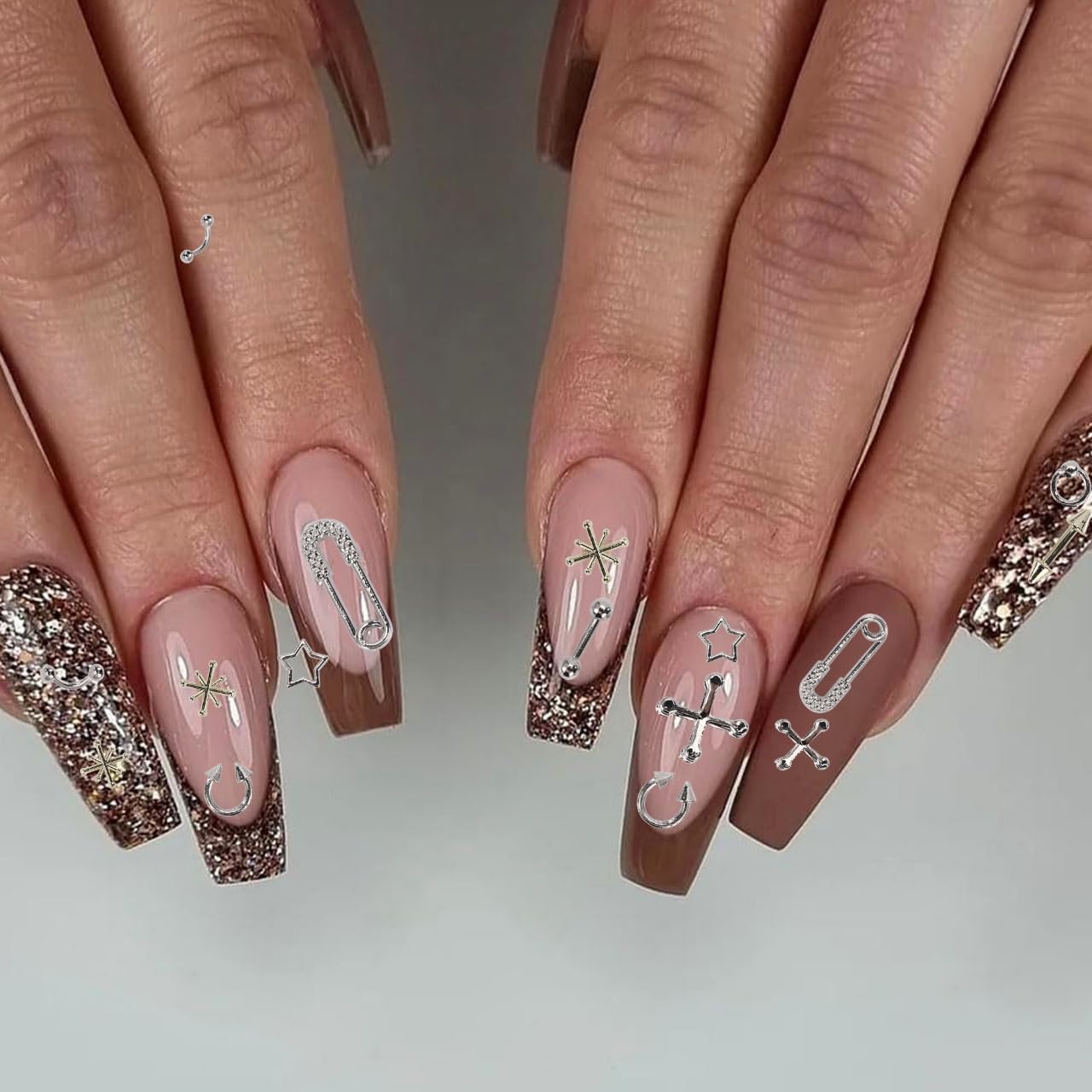 120pc Gold Star Nail Charms, Star Rivets Planet Vintage Gothic Retro Punk Crosses Alloy Nail Art Decoration C