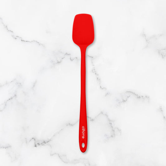 Elihome Skinny Silicone Spoonula - Non-Stick Heat Resistant Silicone Scraper Spatula for Mixing, Serving, Scraping, Stirring, and More - 11 Inch, Red