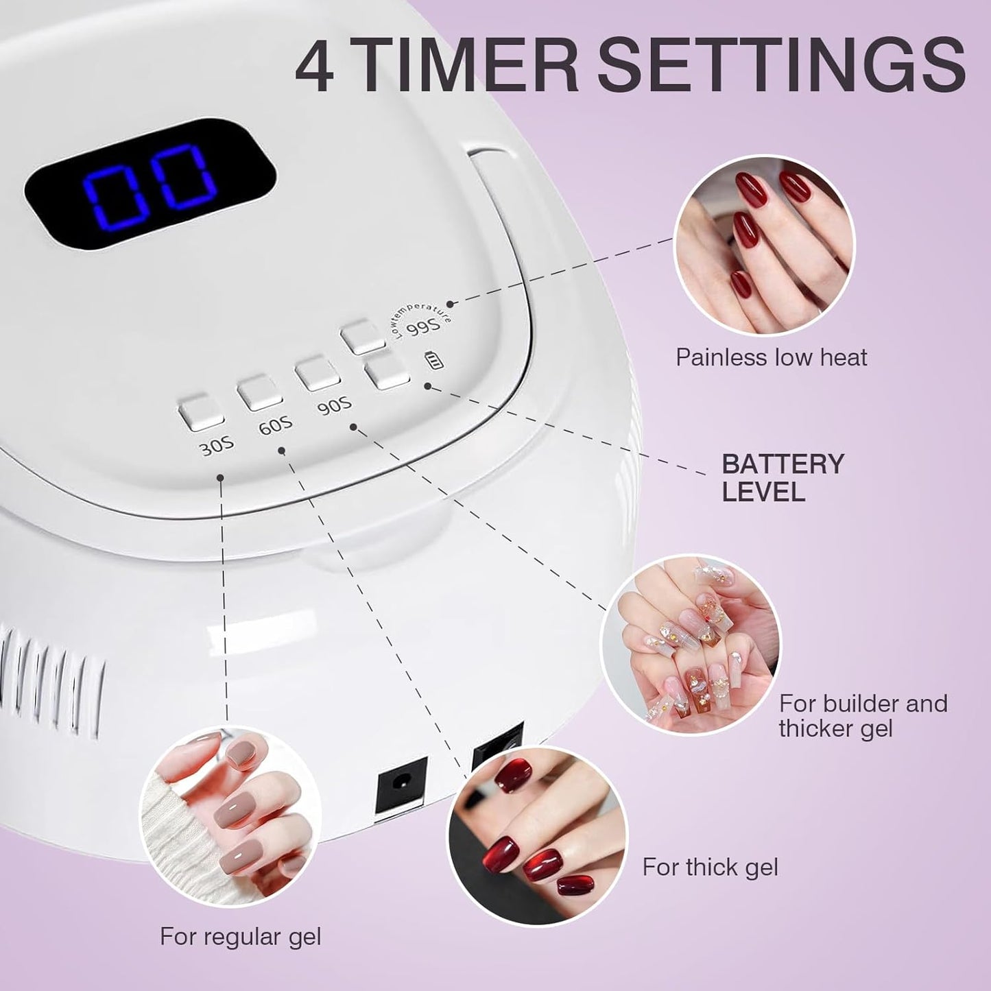 Cordless UV LED Nail Lamp, 60W Rechargeable Nail Dryer Nail Polish Curing Light for Manicure with Auto Sensor & 4 Timer Modes Salon & Home