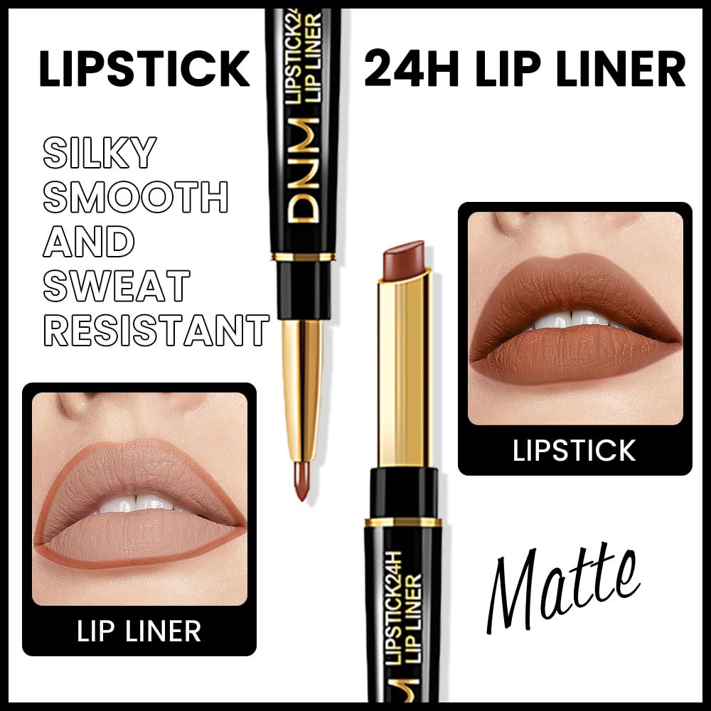 evpct 3Pcs Light Nude Dark Deep Brown Matte Lip Liner and Lipstick Combo Set Kit for Women, Magic Lipstick 24 Hours Original Lip Liner Makeup Stain Gloss Plumper Long Lasting Waterproof labial