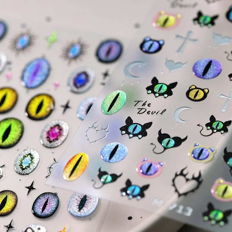 Halloween Nail Art Stickers 5D Embossed Devil Bat Nail Stickers, Self-Adhesive Durable Nail Art Decals for Women Girls, Nail Wraps Decoration Manicure for DIY Acrylic Nail Accessories