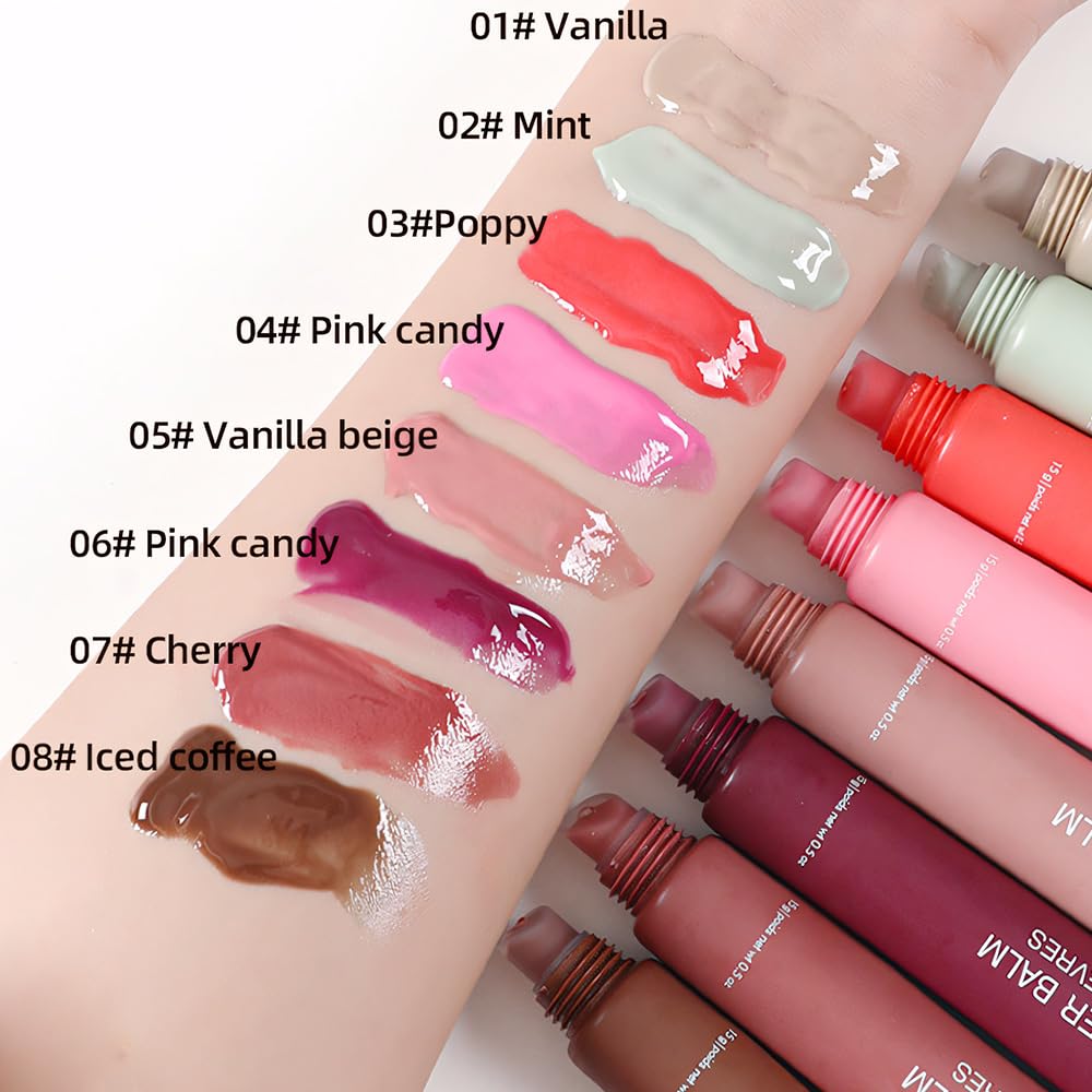 1Pcs Tinted Lip Balm Serum Makeup, Squeeze Hydrating Tint Lips Balms Serum Cosmetic, Women Care Glossy Nourishing Plumping Lip Stain Gloss Lipstick, Suitable for dry lips, Long-Lasting Color 07