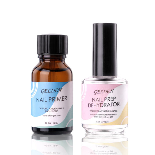 Gellen Nail Dehydrator and Nail Primer, Long-Lasting Air Dry (Acid Free) for Acrylic Powder and Gel Nail Polish, Superior Protein Bonding, 15ML / 0.5 oz Each