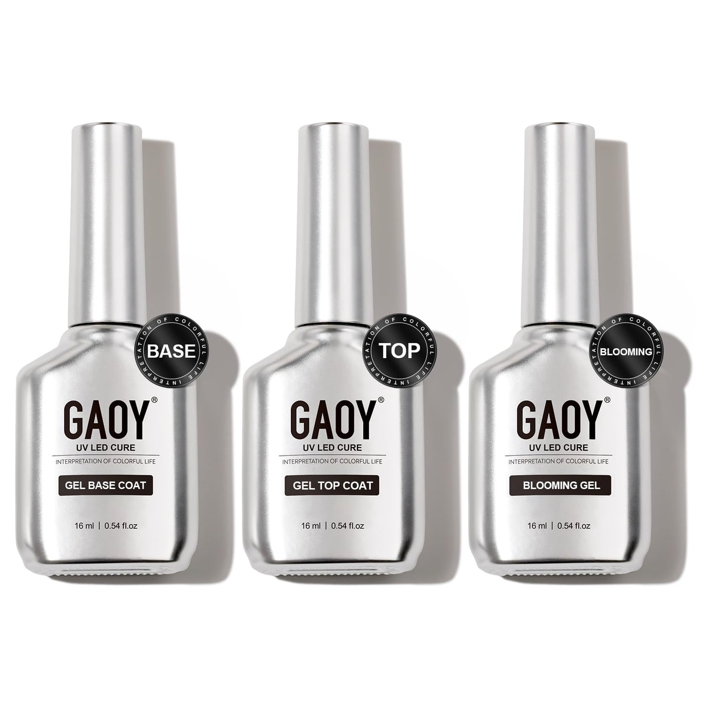 GAOY Gel Top Coat, Blooming Gel and Base Coat Set, 3 Pcs 16ml Clear Glossy No Wipe Combination for UV Light Cure