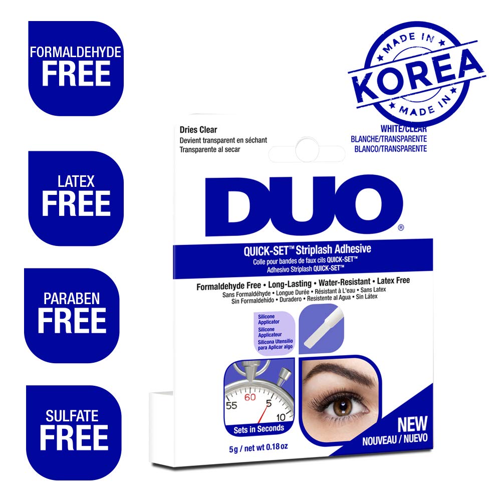 DUO Quick-Set Strong Hold Eyelash Lash Glue - White/Clear, Latex-Free, Waterproof, Fast Drying Strip Lash Adhesive 0.18 oz, 2 Pack