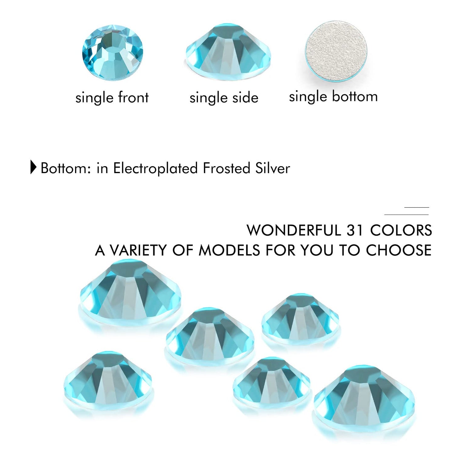 1440Pcs Aquamarine Crystal Rhinestones,Glass Flatback Rhinestones Gemstones Mini for Nail Face Makeup Art Crafts Clothes Decoration - (SS6,2.0mm, Aquamarine)