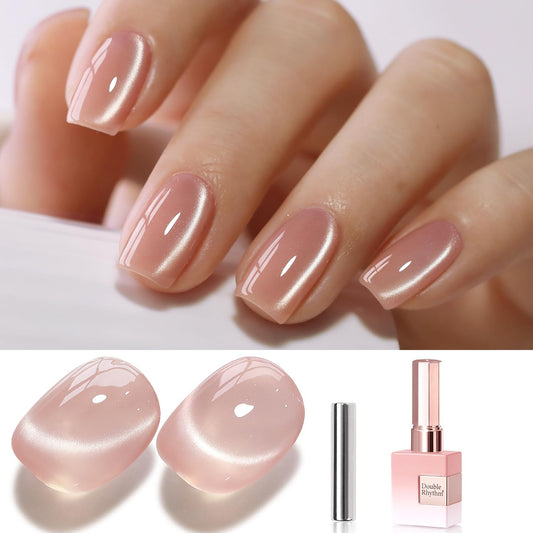 Double Rhythm 0.5 Oz Cat Eye Gel Polish with Magnet Same Color Same Bottle Holographic Glitter Shimmer Translucent Color Salon 15 ML Magnetic Nail Art (Apricot Peach-MC1151)