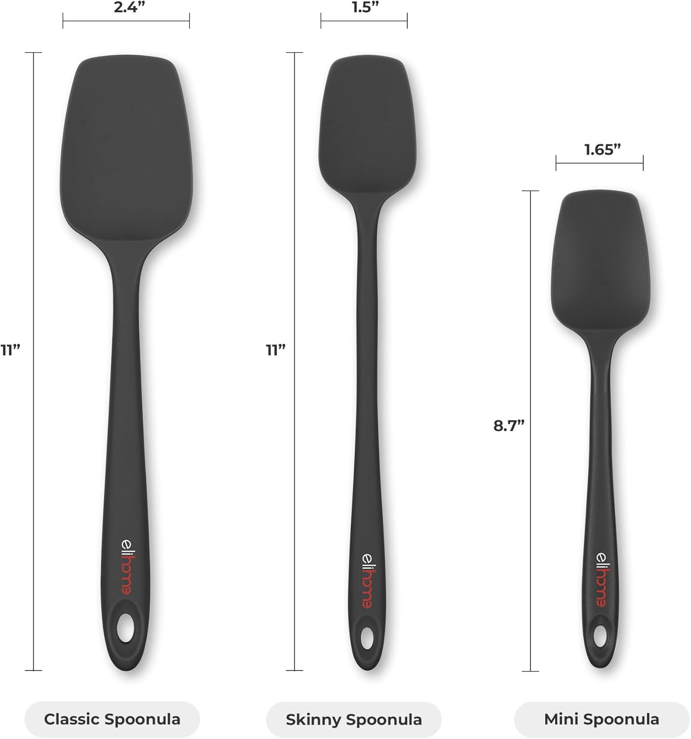 Elihome Mini Silicone Spoonula - Non-Stick Heat Resistant Silicone Scraper Spatula for Mixing, Serving, Scraping, Stirring, and More, 8.75 Inch, Black