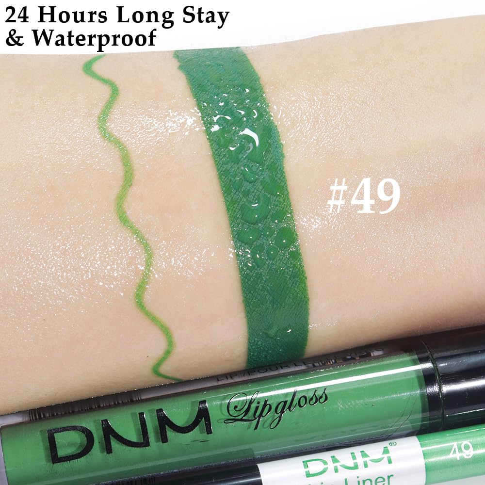 evpct 2Pcs Light Festival Green Matte Liquid Lipstick Lip Gloss Stain and Retractable Lip Liner Makeup Set for Women Long Lasting Waterproof 24 Hours Lipstick labial mate larga duracion 24 49#