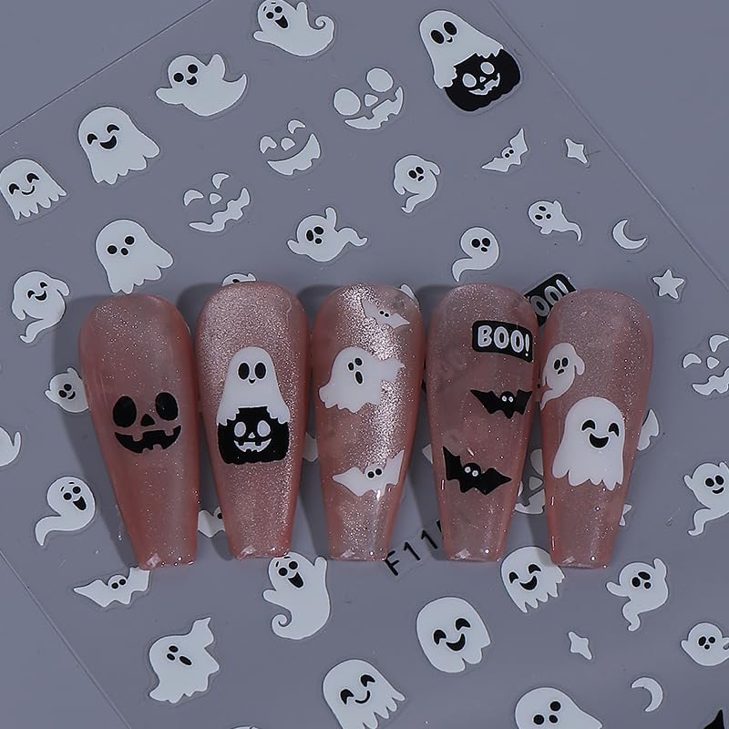 Halloween Nail Stickers for Nail Art Noctilucent Cute Ghost Skeleton Spider Web 3D Self-Adhesive Nail Decals Nail Art Supplies Nails Design Manicure Stickers for Nails DIY Decoration 4 Sheets