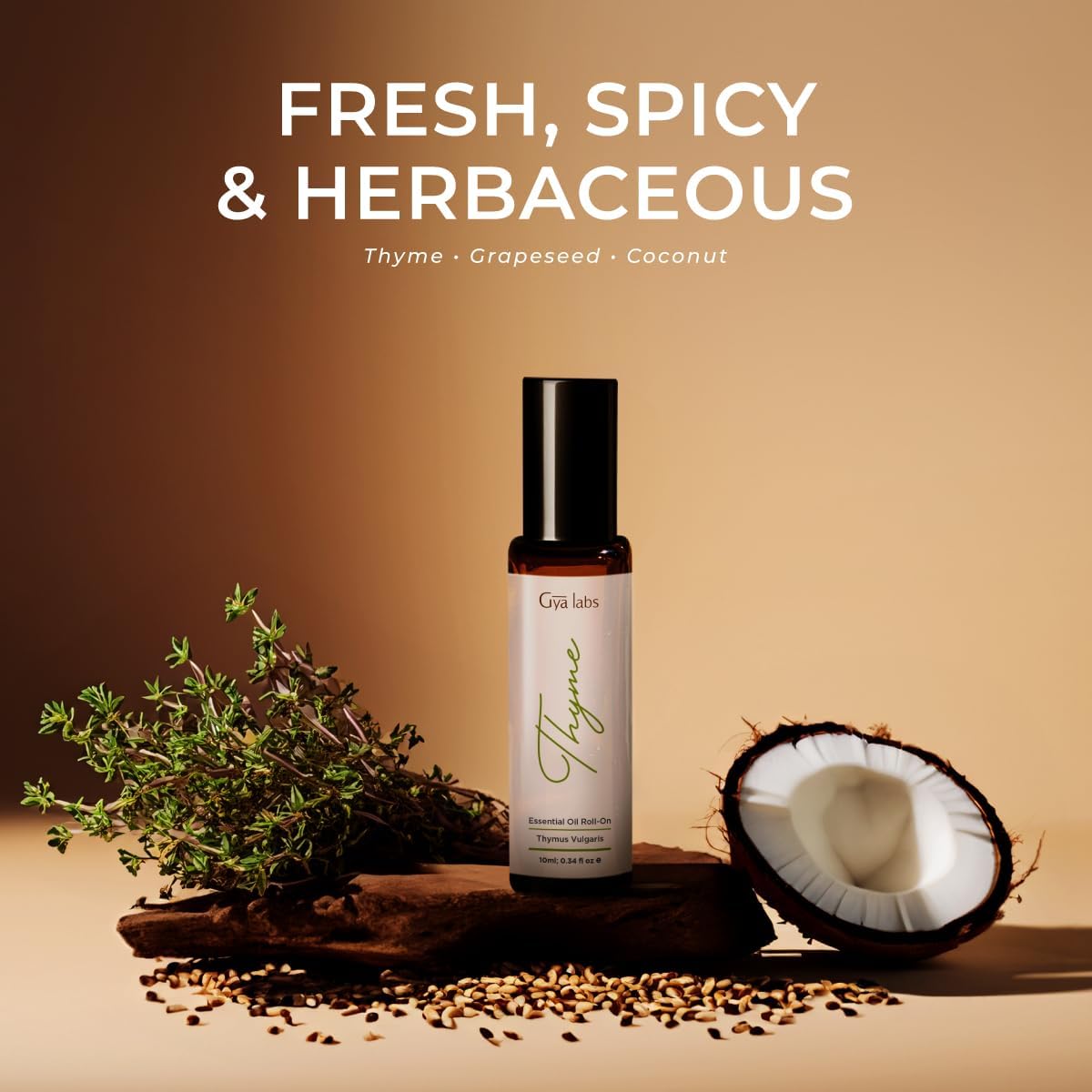 Gya Labs Thyme Essential Oil Blends Roll on for Skin - Natural Thyme Oil Roller, Fresh Herbaceous Scent - Natural Aromatherapy, Travel Size (0.34 Fl Oz)