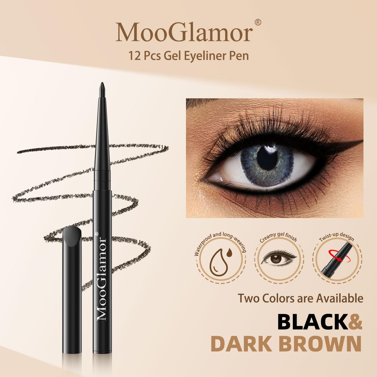12 Pcs Brown Eyeliner Pencil Gel Eyeliner Pen with Retractable and Waterproof Eye Liner for Bold and Defined Eye Liner (Brown)