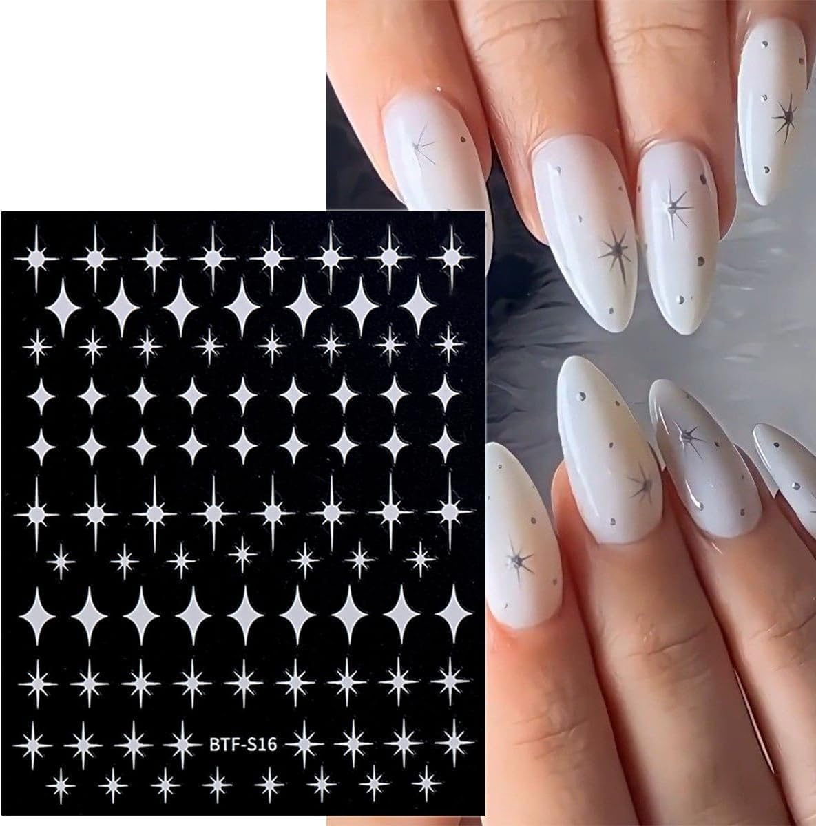 12 Sheets Star Nail Art Stickers 3D Self Adhesive Gold White Black Star Design Nail Art Decal Accessories for Women Acrylic Manicure DIY Decoration