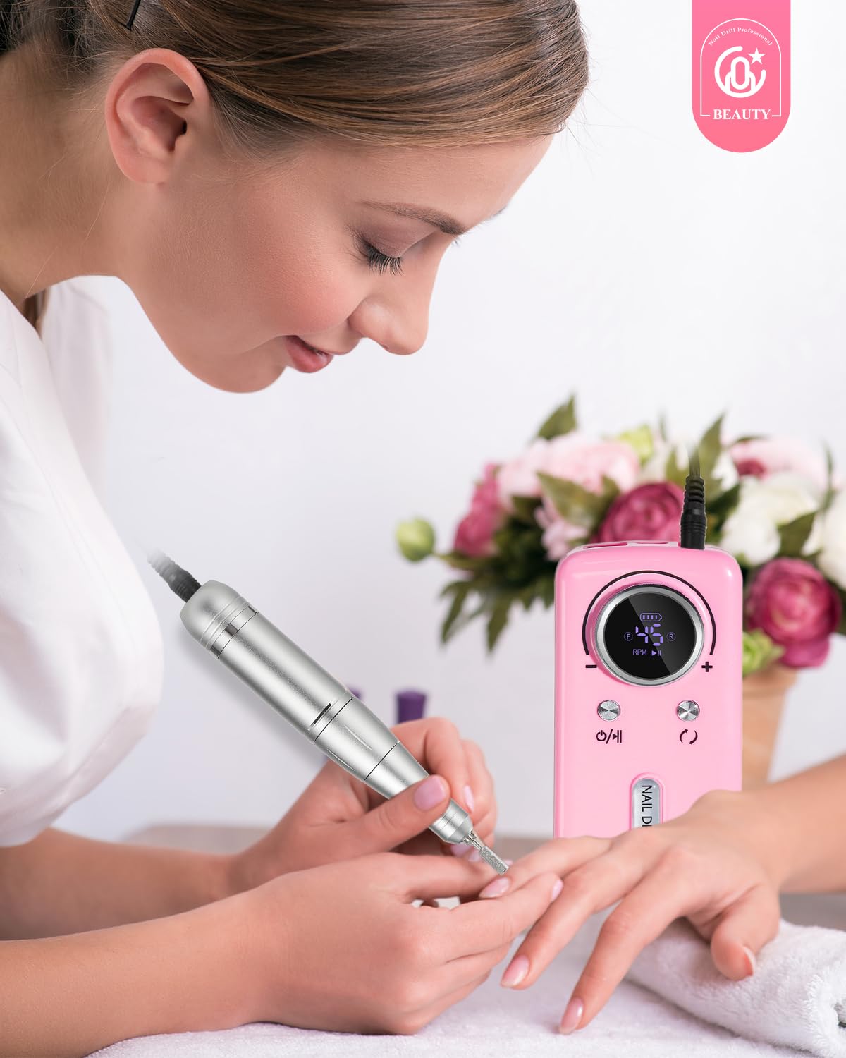 CozyZen Cordless Nail Drill Professional: 45000 RPM Rechargeable Electric Nail File Kit, Portable & Low Noise for Acrylic, Gel Nails, Manicure & Pedicure - Salon & Home Use