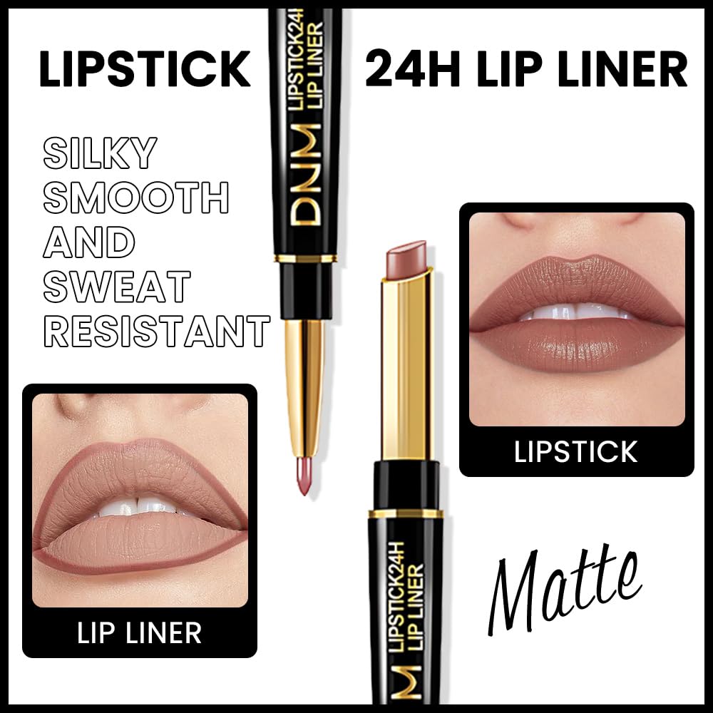 evpct 1Pcs Nude Brown Velvet Matte Lip Liner and Lipstick Combo Set Kit for Women, Magic 24 Hours Lipstick and Lip Liner Makeup Set Stain Long Lasting Waterproof labial, 48#