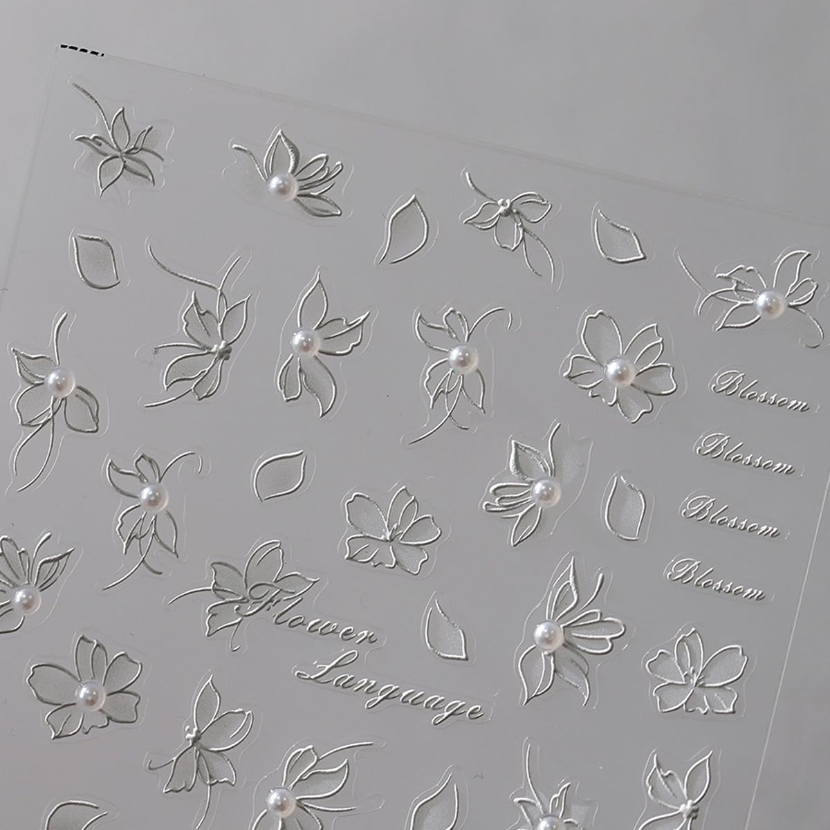 Flower Nails Stickers White Nail Decals with Pearl Design Glue on Nails Sticker Floral Nails Art Stickers 5D Embossed Self Adhesive for Women Girls Kid Manicure Charms Decoration