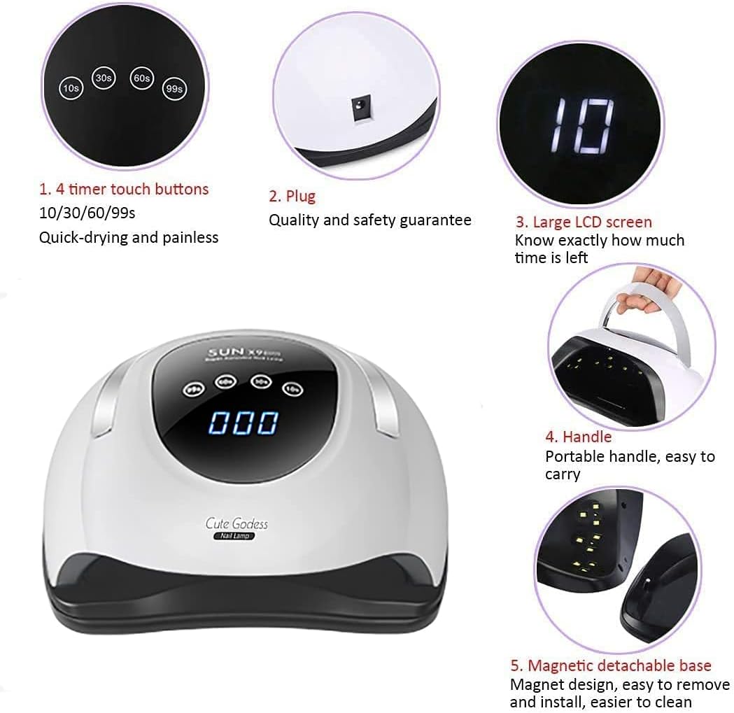 UV LED Nail Lamp for Gel Polish 220W Fast Gel Nail Polish Professional Dryer Nail Curing Light 57 Lamp Beads Auto Sensor for Fingernail & Toenail