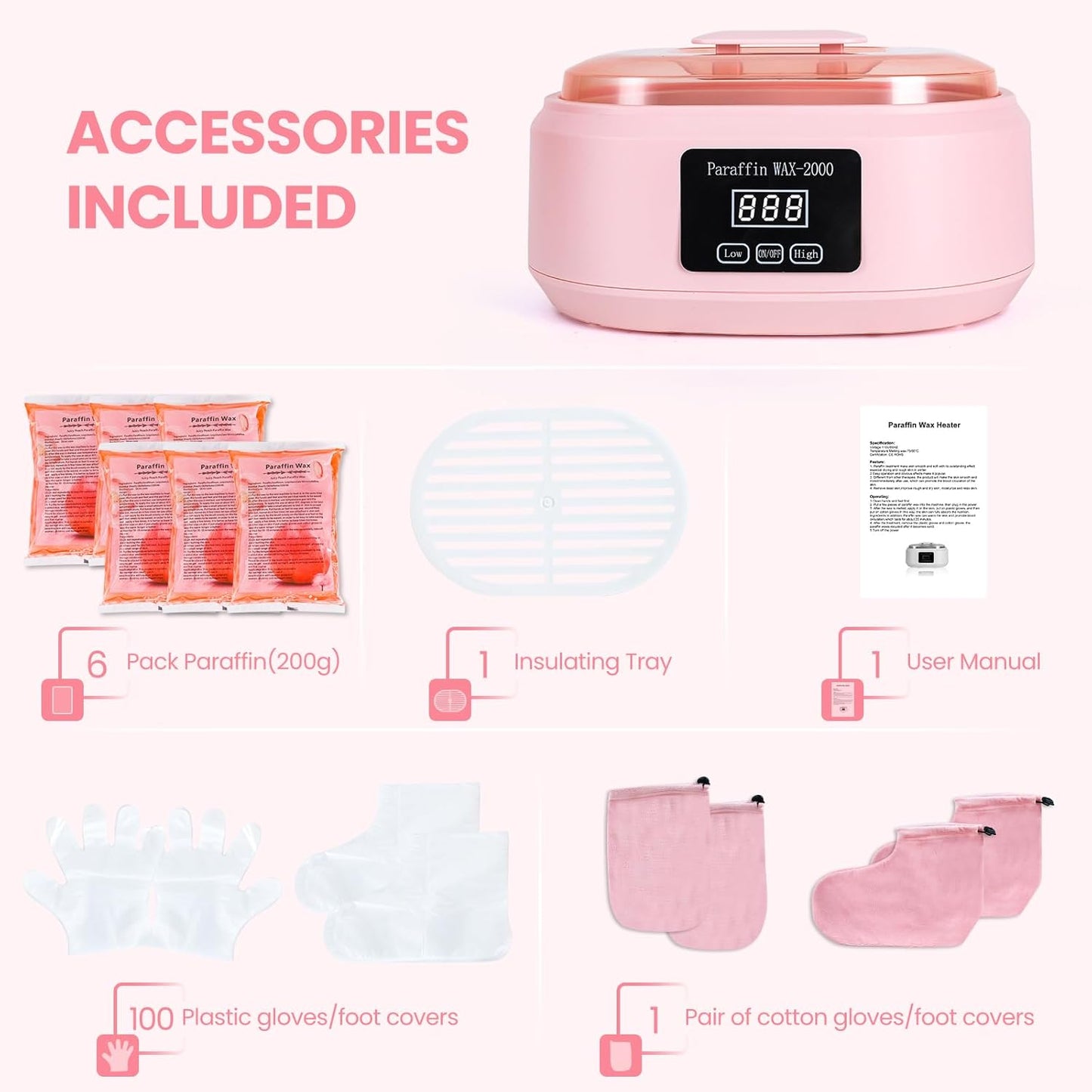 Paraffin Wax Machine for Hand and Feet - 3500ml Hot Wax Hand Wax Machine with 6 Pcs Paraffin Bath Wax, Auto-time and Keep Warm Paraffin Hand Wax Machine(Pink)