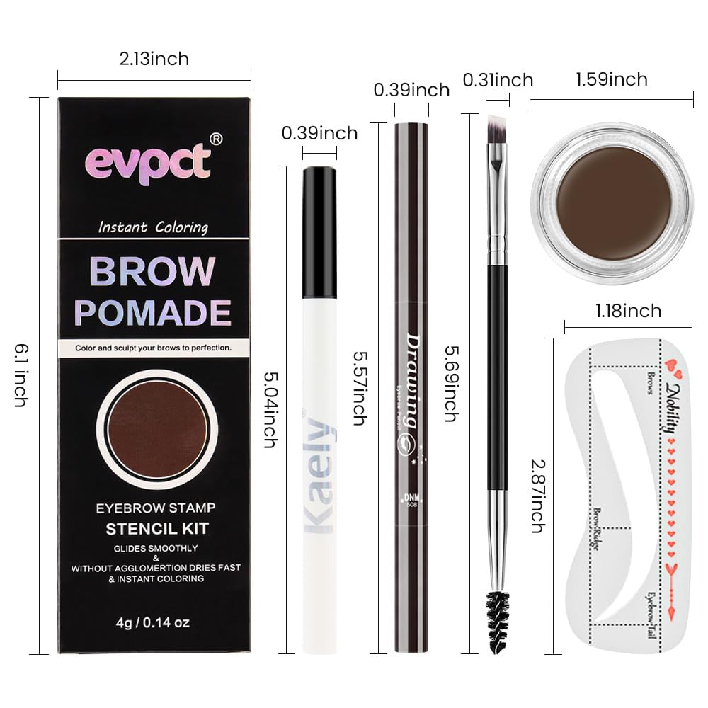 evpct Eyebrow Stencils Kit for Women Shaping, Eyebrow Shaper Makeup Kit, Eye Brow Stencil Shaper Tinting kits for Women, with Eyeliner, Eyebrows Pencil, Pomade, Brush and 10 Stencils, 05# SOFT BROWN